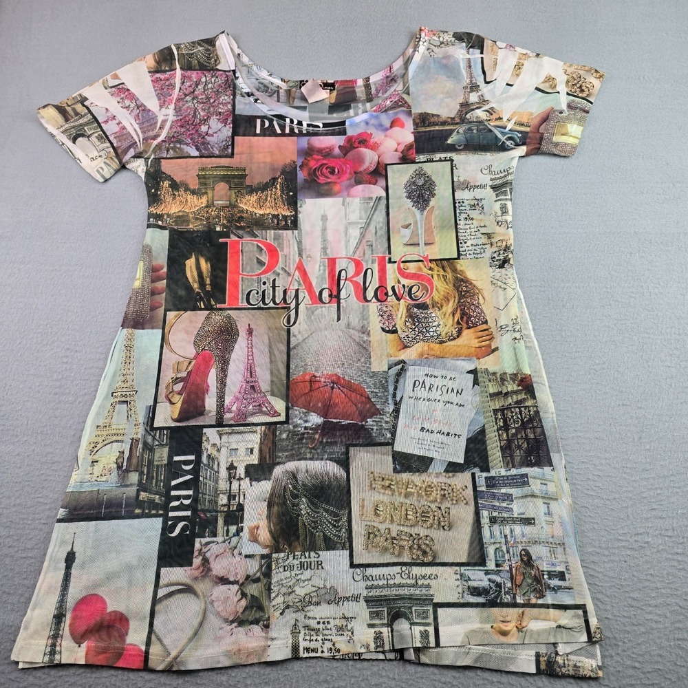 Cleo Apparel Paris City of Love Mesh Tunic Top XL Sheer Eiffel Tower Romantic Bo